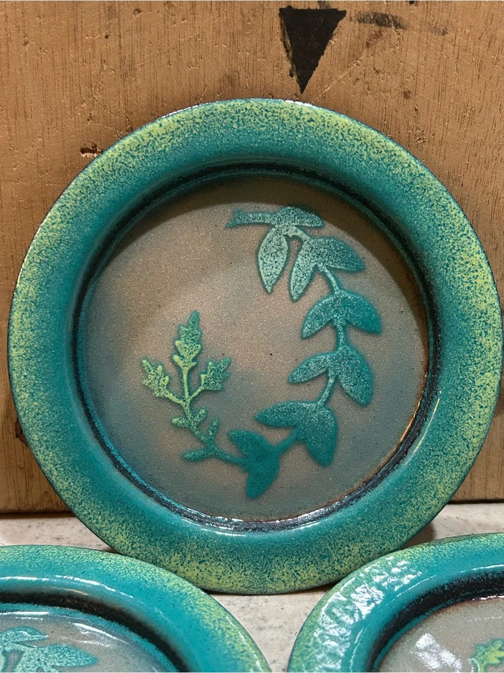 vintage handmade enamel on copper decorative Drink Coaster Set of 3